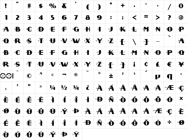 Radio Days NF Regular  glyph index