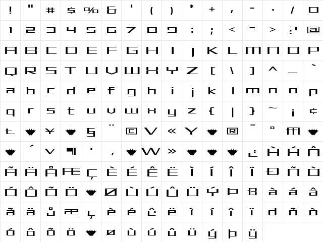 Shimano Regular  glyph index