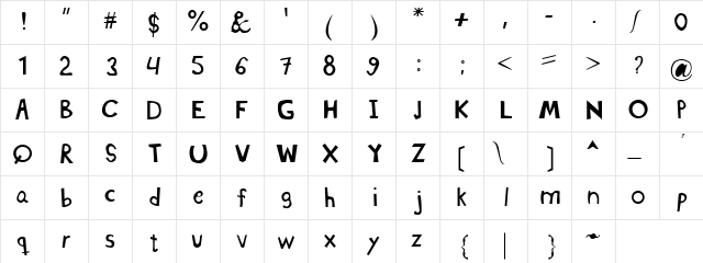 Kinder GArden Regular  glyph index