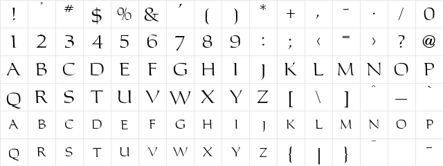 Long Regular  glyph index