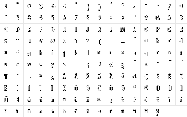 FuturaTBolConRe1 Regular  glyph index