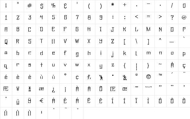 OWORAW Regular  glyph index
