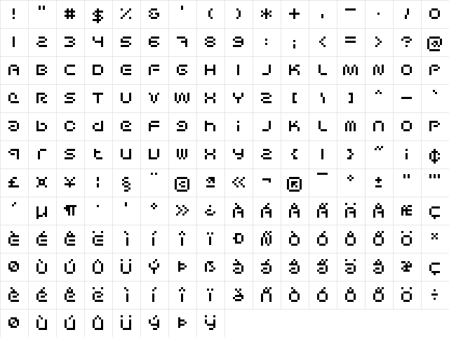 Sci Fied Bitmap Regular  glyph index
