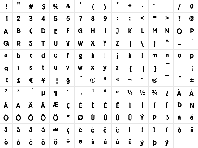 Belfort Demi  glyph index