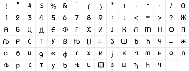 BauhausCIRn Regular  glyph index