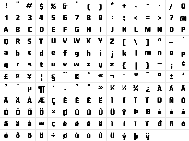 Fishmonger EB Plain  glyph index