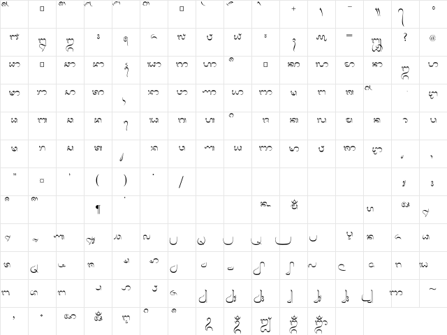 Bali Simbar Regular  glyph index