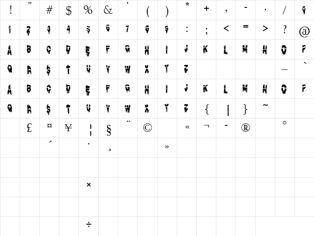 Diacrisis: Lost in Hell Regular  glyph index