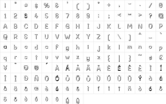 Alpha Romanie Outline G98 Regular  glyph index