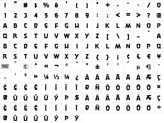 BurgerDoodleNF Regular  glyph index