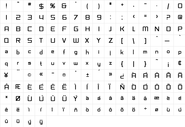 SF Fedora Titles Regular  glyph index