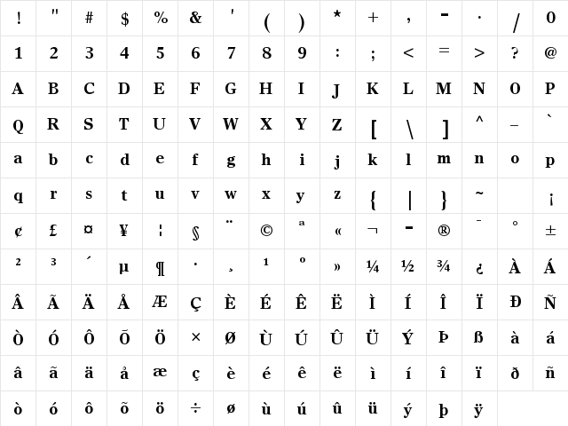 Bahij Yakout Bold  glyph index