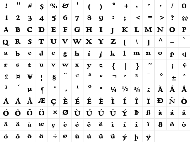 Hadriano Std Extra Bold  glyph index