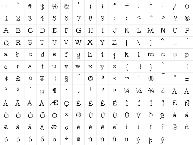 Rough18 Becker Regular  glyph index
