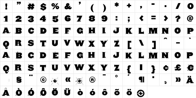 CyclopsBlax4Dirk Regular  glyph index
