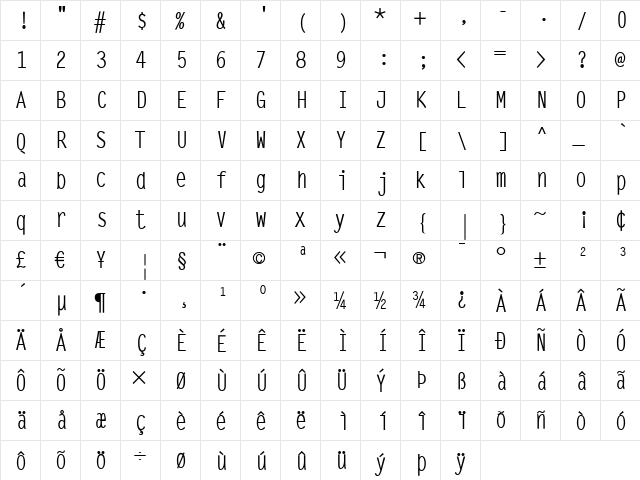 SteepTypewriter-Medium Regular  glyph index
