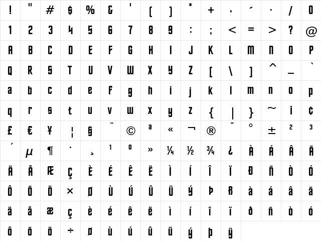 Horizon Regular  glyph index