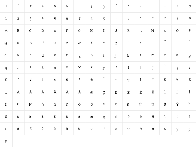 RM Typerighter old Regular  glyph index