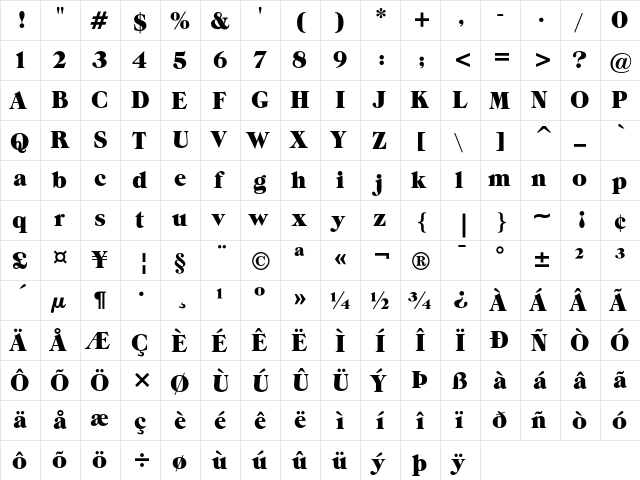 ITC Grouch Regular  glyph index