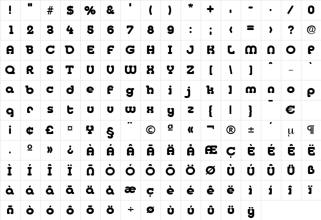 Media-Bold Regular  glyph index