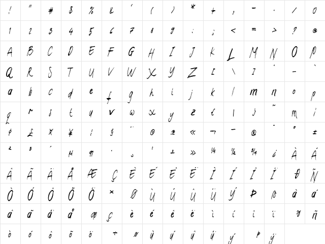 Iron_Hearts Regular  glyph index