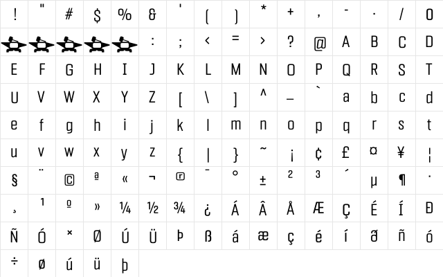 Fragua Light Regular  glyph index