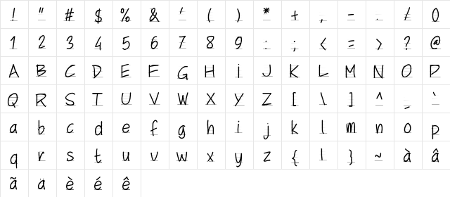 PWSchoolScript Medium  glyph index