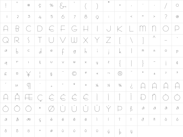 BernhardFashionICG Regular  glyph index