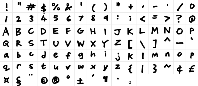 Friendly Felt Tips Regular  glyph index