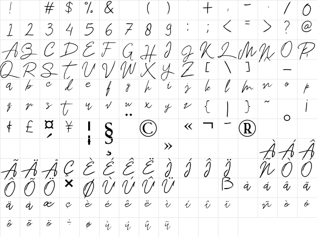 Beatrix Regular  glyph index