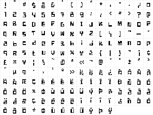 Quadrada Medium  glyph index