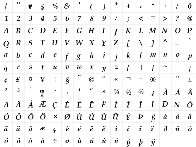 CriteriaSSK BoldItalic  glyph index