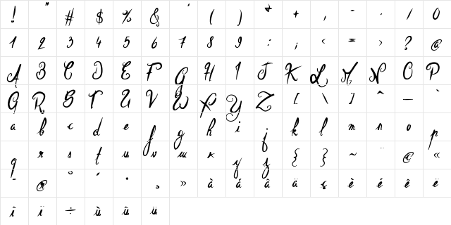ElegantDragon Bold  glyph index