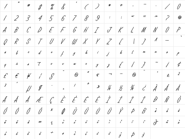 LamplighterScript Regular  glyph index