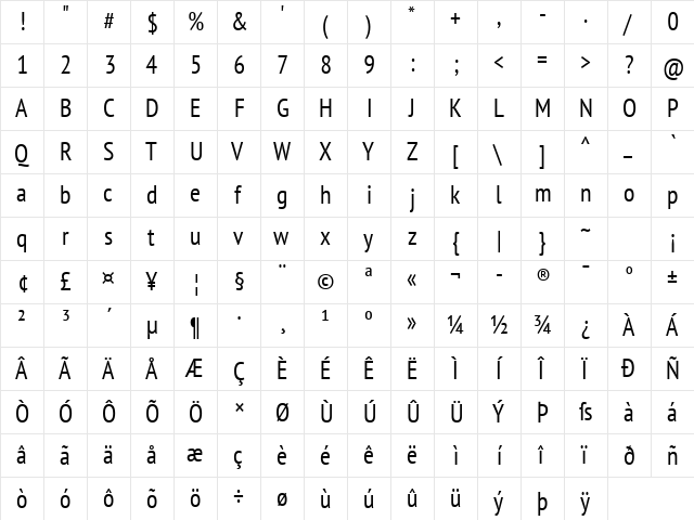 PT Sans Narrow Regular  glyph index