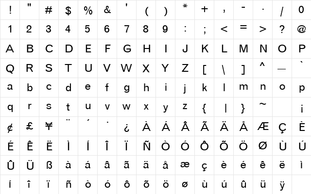 Granbrook Regular  glyph index