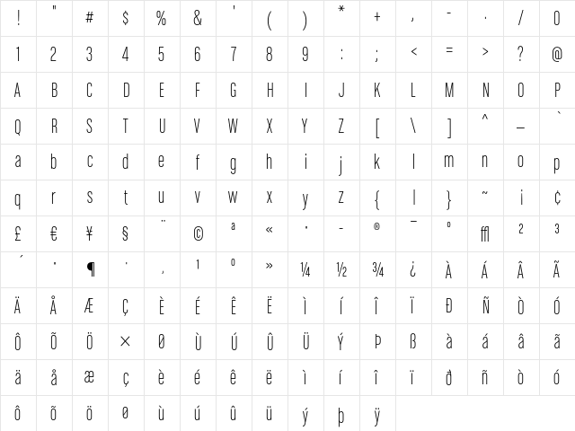 ChaletComprime MilanSixty  glyph index