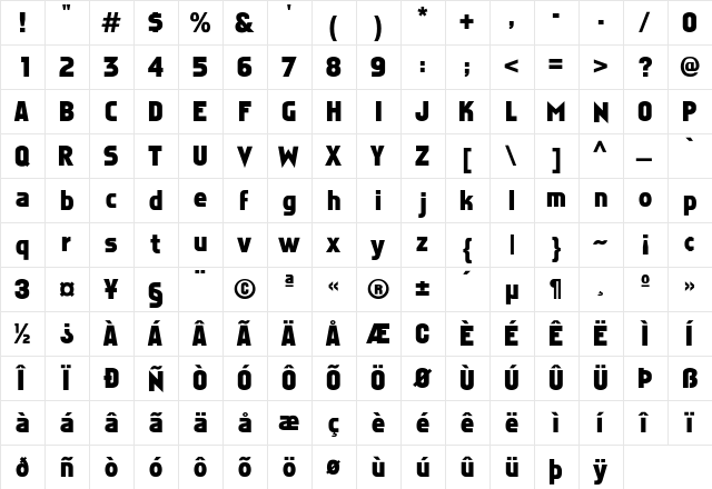 FatMan Regular  glyph index