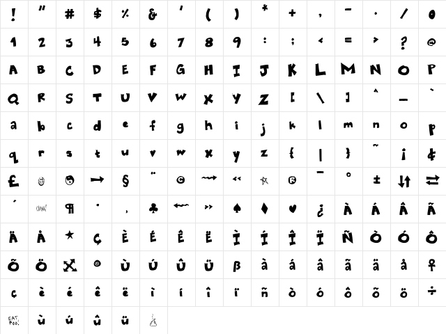 Eatpoo Regular  glyph index