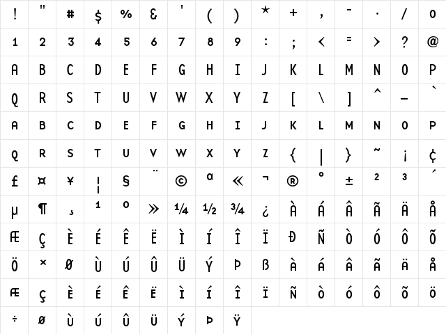 BaseTwSansSmallCaps Regular  glyph index