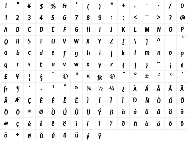 DioneBoldItalic Regular  glyph index