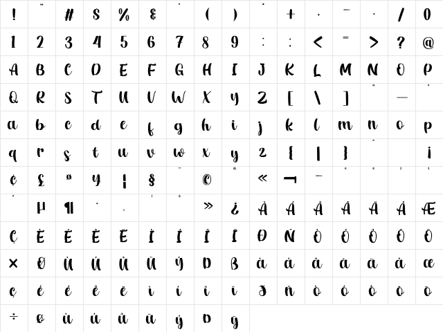 Ashburton Regular  glyph index