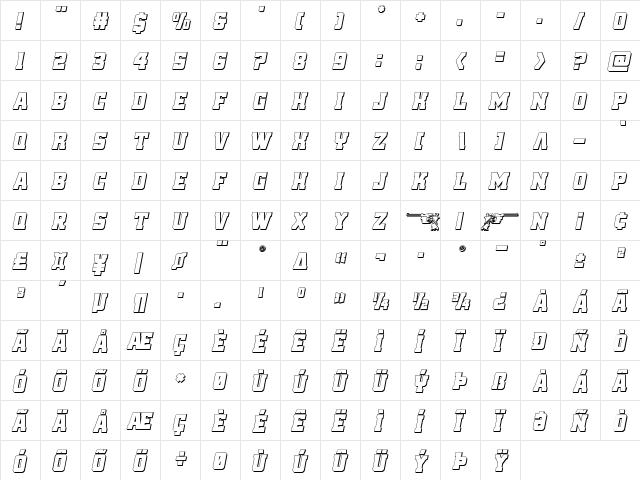 Red Delicious 3D Italic Italic  glyph index