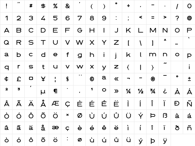 DIN 1451 fette Breitschrift 1936 Regular  glyph index