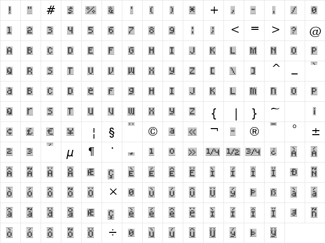 Peppered BTN Positive Regular  glyph index