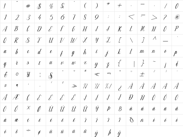 Maillane Regular  glyph index