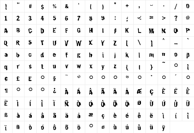 Burnthouse Medium  glyph index