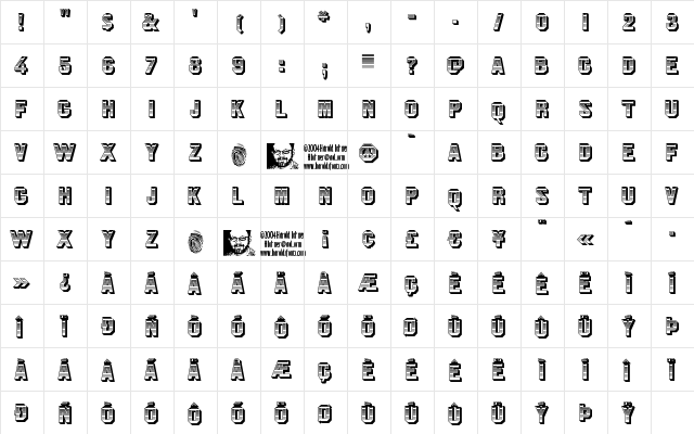 Jim Dandy Regular  glyph index