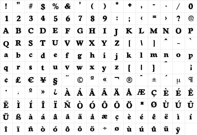 WorcesterSerial-Heavy Regular  glyph index