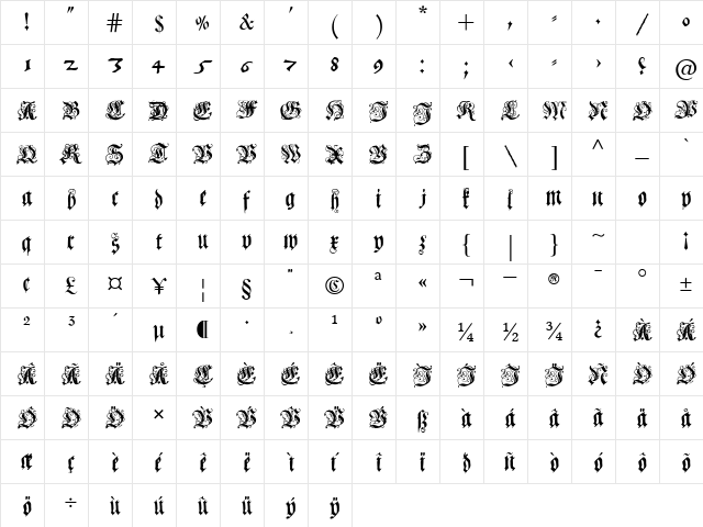 Coelnische Current Fraktur OsF UNZ1 Italic  glyph index